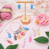 Handmade Polymer Clay Flower Pendant Locking Stitch Markers, 304 Stainless Steel Leverback Hoop Stitch Marker, Mixed Color, 4cm, 10 colors, 2pcs/color, 20pcs/set
