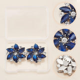 2Pcs Detachable Glass Rhinestone Shoe Decoration, with Alloy Buckle Clip, Flower, Capri Blue, 31x33x9mm