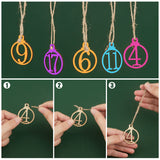 Wood Pendants, Laser Cut Wood Shapes, Flat Round with Number 1~25, BurlyWood, 43x34.5x2mm, Hole: 3.5mm, 25pcs/set