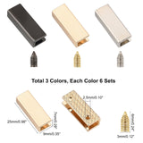 18 Sets 3 Colors Zinc Alloy Ribbon Crimp Ends, Mixed Color, 9x25x7mm, Hole: 2.5mm, 6 sets/color