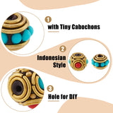 12Pcs 6 Style Handmade Indonesia Beads, with Brass Findings & Half Round Resin Beads, Rondelle & Round, Mixed Color, 10~13.5x9~10.5mm, Hole: 1.2~1.5mm, 2pcs/style