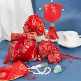 12Pcs 6 Styles Silk Packing Pouches Set, Including Vintage Scented Sachet Perfume Drawstring Bag and Zipper Jewelry Gift Bag, with Tassel and Beads, Mixed Patterns, Red, 10.9~34cm, 2pcs/style