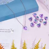 Faceted Glass Charms, Heart, Back Plated, Lilac, 14x14x7.5mm, Hole: 1.6mm, 20pcs/box