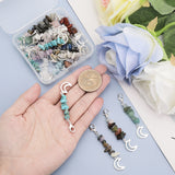 2 Sets Gemstone Chips Pendant Decoration, with Zinc Alloy Moon, Lobster Claw Clasps Charm, for Keychain, Purse, Backpack Ornament, 59mm, 12pcs/set