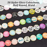 Glass Cabochons, Half Round, Word, 25mm, 50 styles, 1pc/style, 50pcs/bag, 1 bag/box