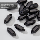 Faceted No Hole Natural Black Obsidian Beads, Healing Stones, Reiki Energy Balancing Meditation Therapy Wand, Double Terminated Point, for Wire Wrapped Pendants Making, Dyed & Heated, 20x9x9mm, 15pcs/box