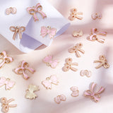 40Pcs 4 Style Light Gold Alloy Enamel Pendants, Bowknot, Pink, 8.5~19.5x12~18x1~2.5mm, Hole: 1.5~2mm, 10pcs/style