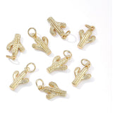 10Pcs Brass Pendants, with Jump Rings, Long-Lasting Plated, Cactus, Real 18K Gold Plated, 15x10x3mm, Hole: 3mm