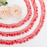 Double Layer Pleated Polyester Lace Trim, Garment Accessories, Red, 1 inch(24mm), about 19.69 Yards(18m)/pc