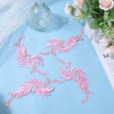 4Pcs 2 Style Leaf Computerized Embroidery Cloth Iron on/Sew on Patches, Costume Accessories, Appliques, Pink, 160x77x1mm, 2pcs/style