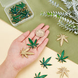 Alloy Pendants, with Enamel, Pot Leaf/Hemp Leaf Shape, Golden, Green, 39x34x2.5mm, Hole: 1.8mm, 16pcs/box