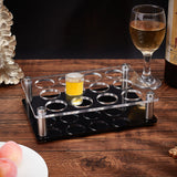 12 Round Holes Acrylic Shot Glasses Holders, Beer Wine Glasses Organizer Rack for Family Party Bar Pub, Rectangle, Clear & Black, 183x126x52.5mm, Inner Diameter: 30mm