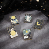 5Pcs 5 Style Fashion Tarot Card Enamel Pins, Golden Alloy Sun & Star & Moon & Skull Brooches for Backpack Clothes, Mixed Color, 30.5x21x10mm, Pin: 1mm, 1Pc/style