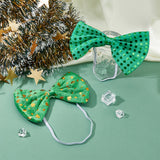 2Pcs 2 Style Cloth & Paillette Elastic Bowknot Ties, Costume Ornament Accessories, Polka Dot/Clover Pattern, for Saint Patrick's Day, Green, 170~180x110~115x17~18.5mm, 1pc/style