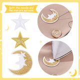 Computerized Embroidery Non Woven Fabric Iron On/Sew On Patches, with Polyester Thread Costume Accessories, Hot Melt Adhesive on the Back, Moon & Star, Mixed Color, 28~38x29~34x1.5~2mm, 100pcs