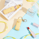 PU Leather Lipstick Storage Bags, Portable Lip Balm Organizer Holder for Women Ladies, with Light Gold Tone Alloy Keychain, Rectangle, Yellow, 9x3.2x2.9cm