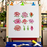 PET Plastic Hollow Out Drawing Painting Stencils Templates, Square, Rose Pattern, 18x18cm