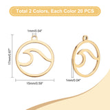 40Pcs 2 Colors Stainless Steel Pendants, Laser Cut, Round Ring with Wave, Golden & Stainless Steel Color, 17x15x1mm, Hole: 1mm, 20pcs/color