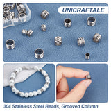 304 Stainless Steel Beads, Grooved Column, Stainless Steel Color, 4~8x4~5.5mm, Hole: 3~6mm, about 50pcs/box