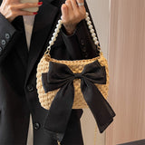 DIY Women's Bowknot Crossbody Bag Making Kits, including Thick Polyester Yarns, Imitation Leather Bag Bottoms, Plastic Bag Handles, Magnetic Clasp, Needle, PapayaWhip, 1.95~117.5x0.16~19.5x0.11~7.6cm