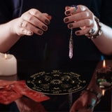 1Pc Natural Rose Quartz Dowsing Pendulum Pendant, with 1Pc Wood Custom Pendulum Board, for Witchcraft Wiccan Altar Supplies, Flower Pattern, Pendant: 29~29.7cm, Board: 20x0.4cm