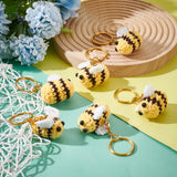 DIY 3D Bee Charm Keychain Making Kit, Including Iron Split Key Rings, Handwork Knitting Woolen Yarn Ornaments Accessories, Yellow, 12Pcs/set