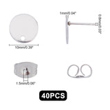304 Stainless Steel Stud Earring Findings, with Loop and Flat Plate, Flat Round, Stainless Steel Color, 10x1mm, Hole: 1.5mm, Pin: 0.8mm, 40pcs/box