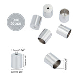 50Pcs 304 Stainless Steel Cord Ends, End Caps, Column, Stainless Steel Color, 7x7mm, Hole: 1.6mm, Inner Diameter: 6mm
