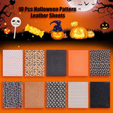 Halloween Printed PU Leather Fabric Sheet, for DIY Bows Earrings Making Crafts, Mixed Color, 21.1x16x0.05cm, 10sheets/set