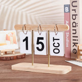 Wood Flip Perpetual Desk Calendar, with Iron Ring, School Office Supplies, Small Desk Decoration, Sandy Brown, 210x80x150mm