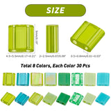 240Pcs 8 Style 2-Hole Glass Seed Beads, Rectangle, Light Green, 5x4.5~5.5x2~2.5mm, Hole: 0.5~0.8mm, 30pcs/style