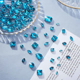 Sew on Rhinestone, Multi-strand Links, Glass Rhinestone, with Brass Prong Settings, Garments Accessories, Faceted, Mixed Shapes, Deep Sky Blue, 8~18x4~13x4~7.5mm, Hole: 0.8~1mm, 100pcs/box