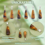 20Pcs Natural Tiger Eye Pendants, with Stainless Steel Snap On Bails, Teardrop Charm, 28~30x10~12mm, Hole: 6x4mm