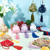 16Pcs 8 Style Chinese Flower Pattern Brocade Drawstring Sachet Bag Pendant Decorations, Tassel Bag for Interior Car Mirror Hanging Decorations, Mixed Color, 320~340mm, 2pcs/style