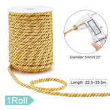 Polyester Cords, Milan Cords/Twisted Cords, 3-Ply, Gold, 5mm, about 25.04 Yards(22.9m)/Roll