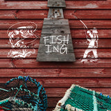 1 Set Fishing Theme PET Hollow Out Drawing Painting Stencils, with 1Pc Art Paint Brushes, for DIY Scrapbook, Photo Album, Fish, 297~300x210~300mm, 2pcs/set