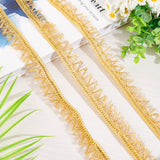 Filigree Corrugated Lace Ribbon, Tassels, for Clothing Accessories, Gold, 25x1mm, 15 yard/roll