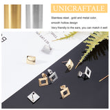 Rhombus 32Pcs 4 Styles 304 Stainless Steel Stud Earring Findings, with 32Pcs 2 Styles Ear Nuts, Golden & Stainless Steel Color, Earring: 8pcs/style, Ear Nuts: 16pcs/color