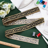 Polyester Lace Trim, Embroidery Ancient Hanfu Lace Ribbon, Gold, Flat, Floral Pattern, 1-7/8 inch(48mm), about 4.16 Yards(3.8m)/pc