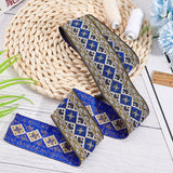 Ethnic Style Embroidery Polyester Ribbons, Jacquard Ribbon, Garment Accessories, Rhombus Pattern, Blue, 2 inch(50mm), about 7.66 Yards(7m)/Bundle