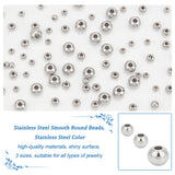 304 Stainless Steel Smooth Round Beads, Stainless Steel Color, 6x4.8mm, 4x3mm, 3x2mm, Hole: 1.2~2mm, 150pcs/box