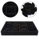 Velours Wooden Bracelet/Bangle/Watch Displays, 12 Compartments, Black, 35x24x5cm