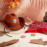 Cosplay Western Cowboy Accessories Sets, Including Non-Woven Fabric Hats, Plastic Hexagram Brooch Pin and Square Polyester Headbands, Mixed Color