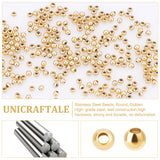 304 Stainless Steel Beads, Hollow Round, Golden, 2x2mm, Hole: 0.8mm, 1000pcs/box