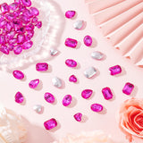 64Pcs 4 Style Glass Rhinestone Cabochons, Faceted, Flat Back & Back Plated, Rectangle & Teardrop & Heart & Oval, Fuchsia, 12~18x12~13x5~6mm, 16pcs/style