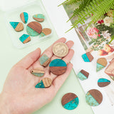 16Pcs 8 Style Transparent Resin & Walnut Wood Pendants, with Gold Foil, Mixed shapes, Mixed Color, 21~28x14.5~18.5x3mm, Hole: 1.8~2mm, 2pcs/style