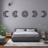 Hollow Wood Wall Hanging Ornaments, Wall Decor Door Decoration, Moon Phase with Flower Pattern, Black, Moon: 200x165~200x5mm, 5pcs/set