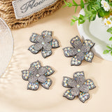 4Pcs Rhinestone Appliques, Sew on Patches, Costume Accessories, Flower, Crystal AB, 65x65x10mm