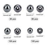 316Pcs Non-magnetic Synthetic Hematite Beads Strands, Grade A, Round, 4mm/6mm/8mm/10mm, Hole: 1~2mm