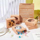 Foldable Kraft Paper Boxes, with Clear Window Paper Boxes, Square, BurlyWood, 8x8x3cm